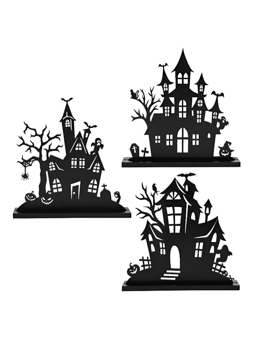 3Pcs Halloween Wooden Table Centerpiece Decorations,Wooden Double-sided